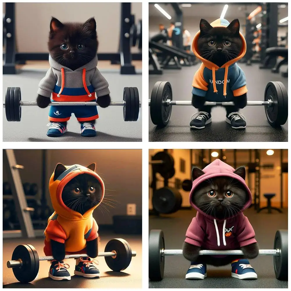 고양이 피트니스 피규어 조각상 조각 수집 피규어 테이블 고양이 장식 장식, 동물 고양이 집 X0K7