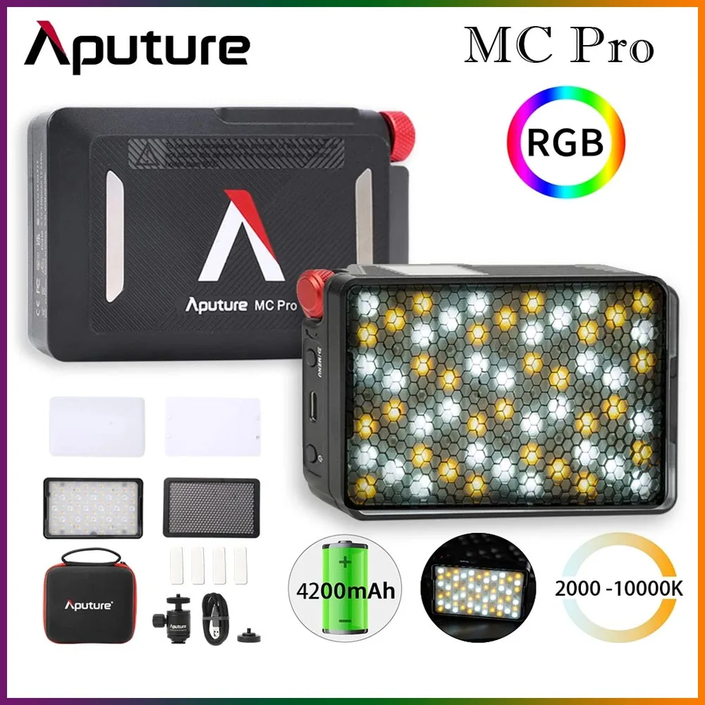 

Aputure MC Pro RGBWW светодиодный Video светильник 2000K-10000K IP65, магнитный диффузор, освещение для фотосъемки