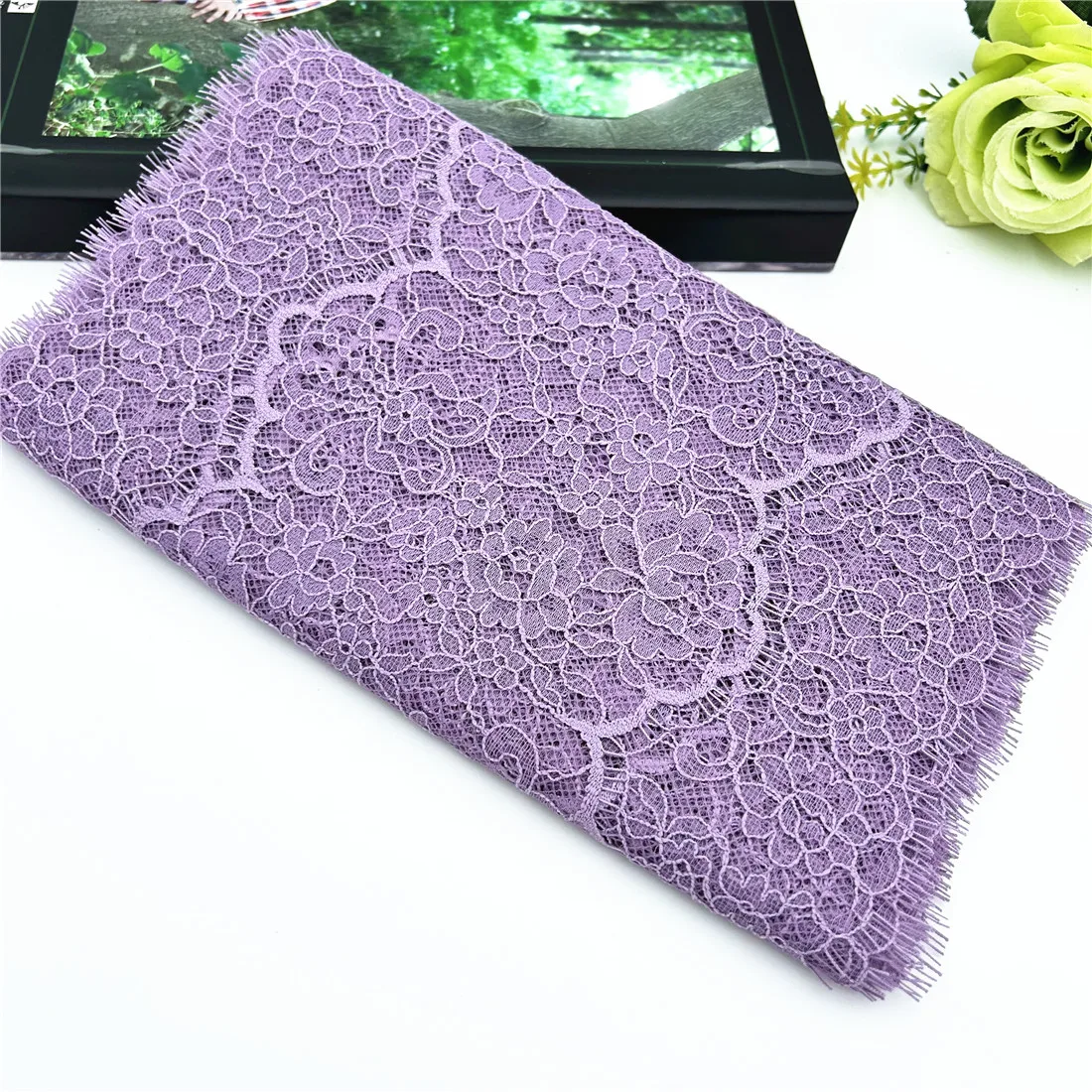 3y/lot Width 9 inch 23cm Purple Eyelash Lace Trim Non-Elastic Lingerie Sewing Craft DIY Apparel Fabric Lace Underware Material 1