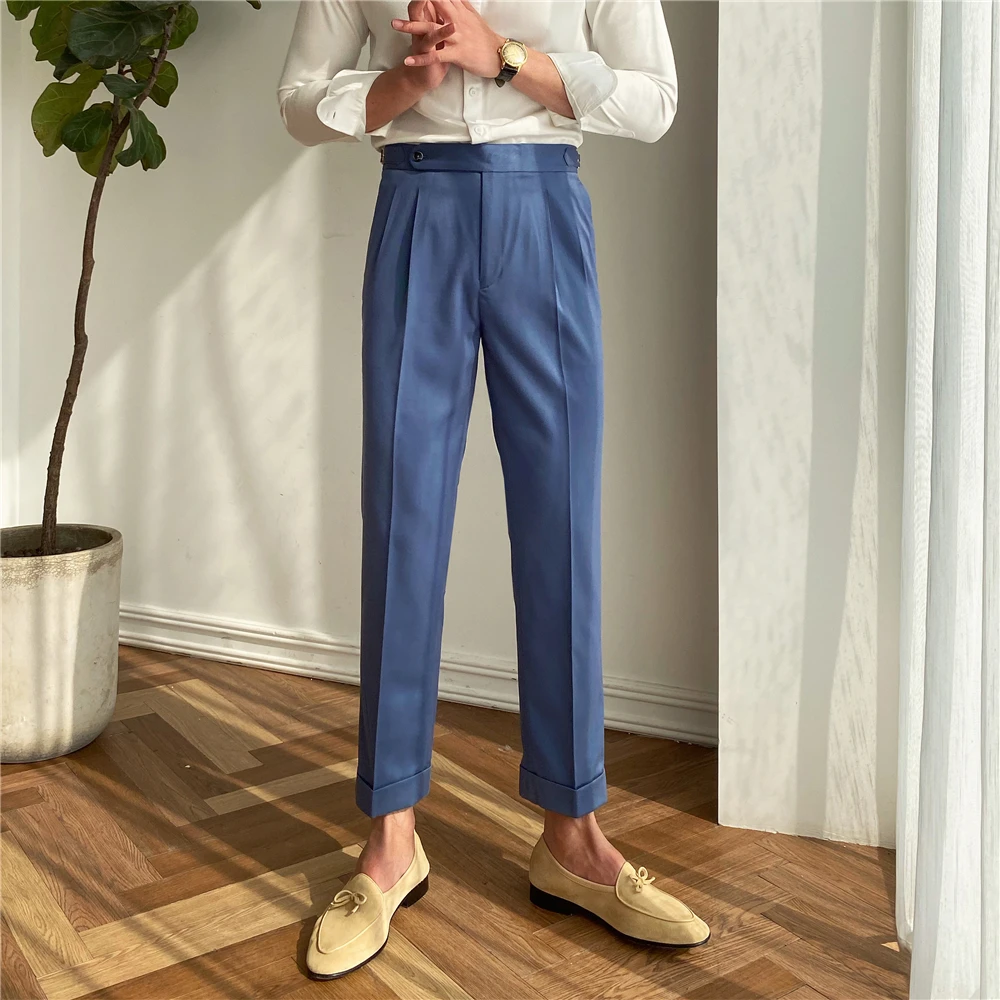 Luxury High Waist Casual Pants Korean 2021 Fashion Versatile Slim Long Pants Men's Fashion Spring Clothes Office Trousers Men 5