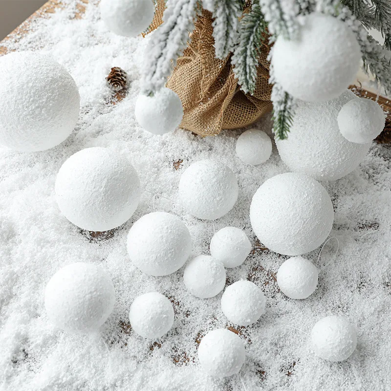 4-10cm White Christmas Ball Xmas Tree Hanging Ornament Pendants Round Foam Balls DIY Craft Navidad Decoration for Home New Year