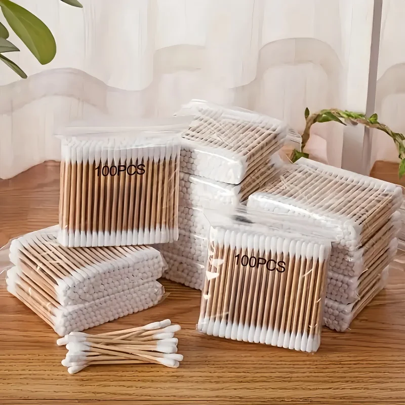 Double-ended 100-piece Makeup Cotton Swab Sticks with Wooden Rods Cleaning Ears Removing Makeup cotton swabs wood cotton swabs disposable cotton swabs cleaning swabs