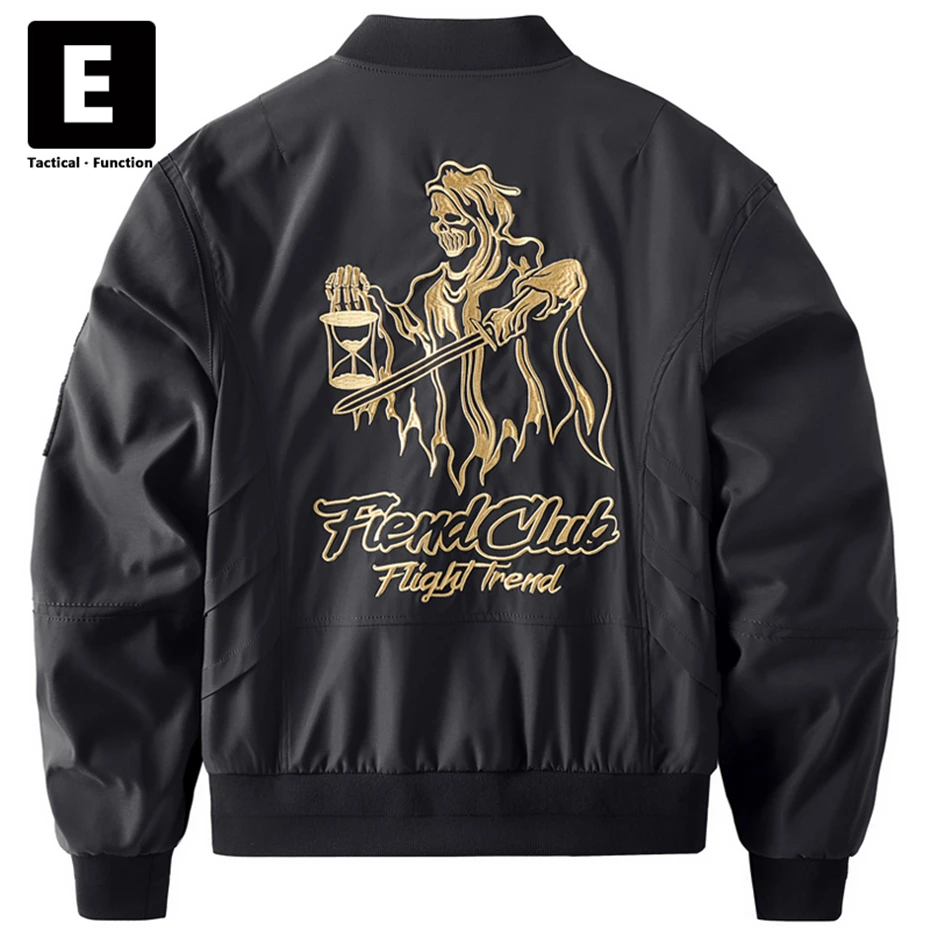 

Grim Reaper Embroidered Jacket Black Bomber Jacket Men Streetwear Cargo Jackets Coat Male Punk Techwear Baseball Coats
