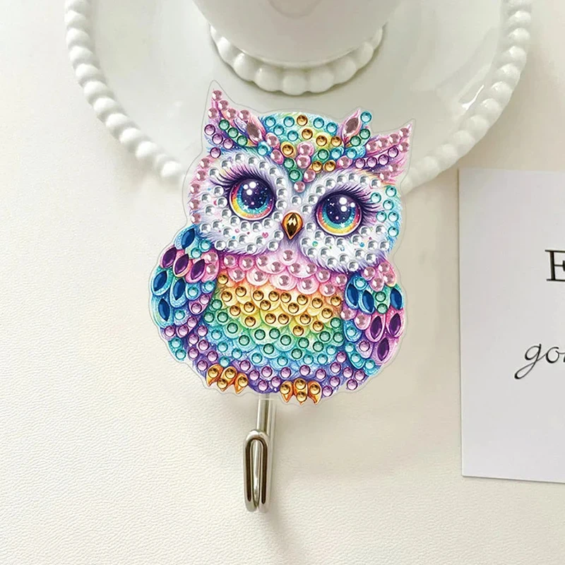 DiaPai 6pcs/set DIY Crystal Wall-mounted Key Hook Kit Special-shaped Owl Diamond Painting Rhinestone Embroidery Home Decor Gift