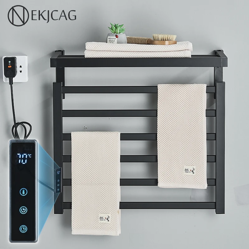 ผ้าขนหนูอุ่นควบคุมเวลาแบบดิจิตอลสำหรับใช้ในห้องน้ำชั้นวางผ้าขนหนูไฟฟ้าแบบราวผ้าขนหนูสมาร์ทโฮมทำจากอะลูมิเนียม 1