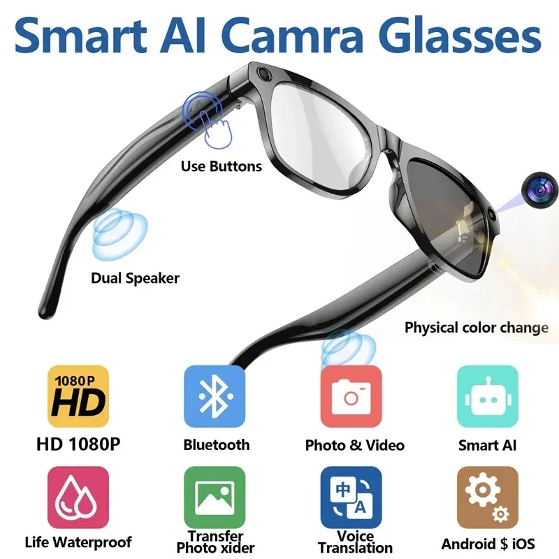 Slimme bril met ai-camera bluetooth-bellen en spraakassistent_voghion.com