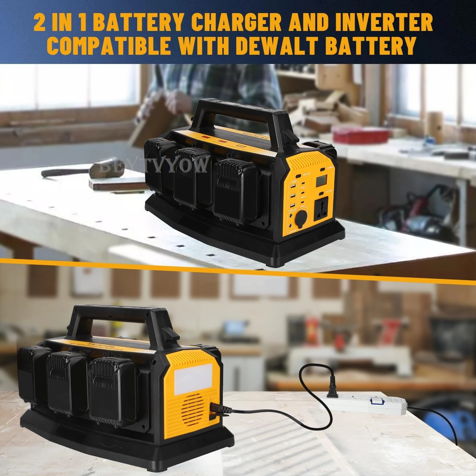 1000W Power Inverter 6A Battery Charger Compatible with Dewalt 20V Li-ion Batter