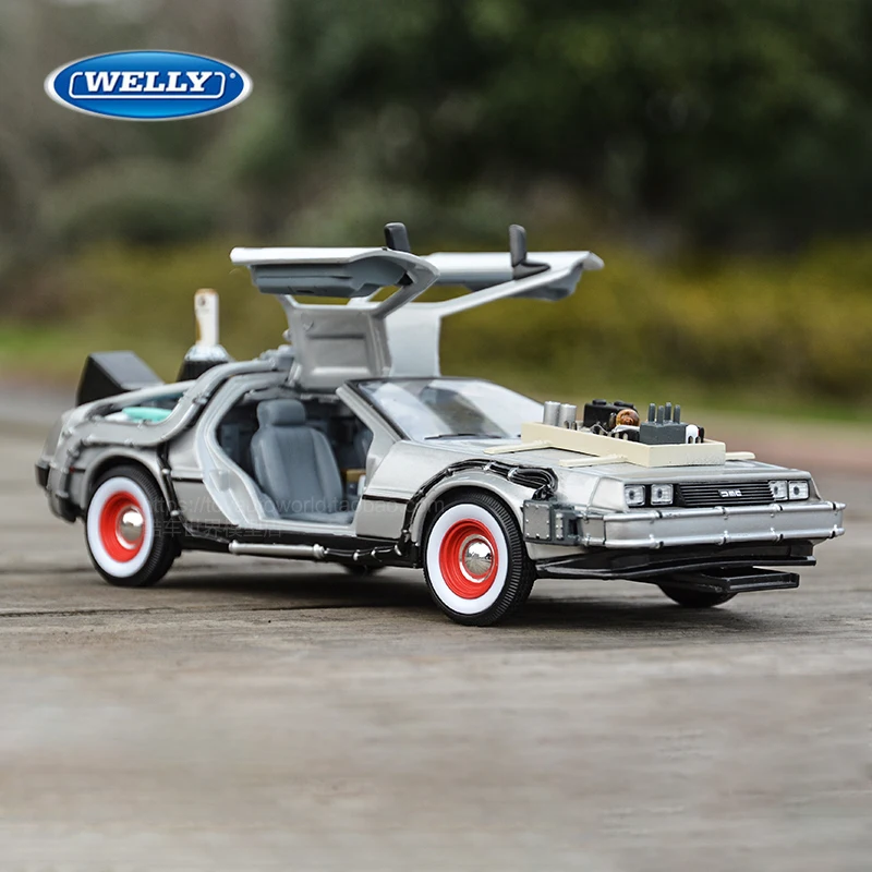 WELLY 1:24 다이캐스트 합금 모델 자동차 DMC-12 delorean 미래로 돌아 가기 타임 머신 금속 장난감 자동차 어린이 장난감 선물 컬렉션