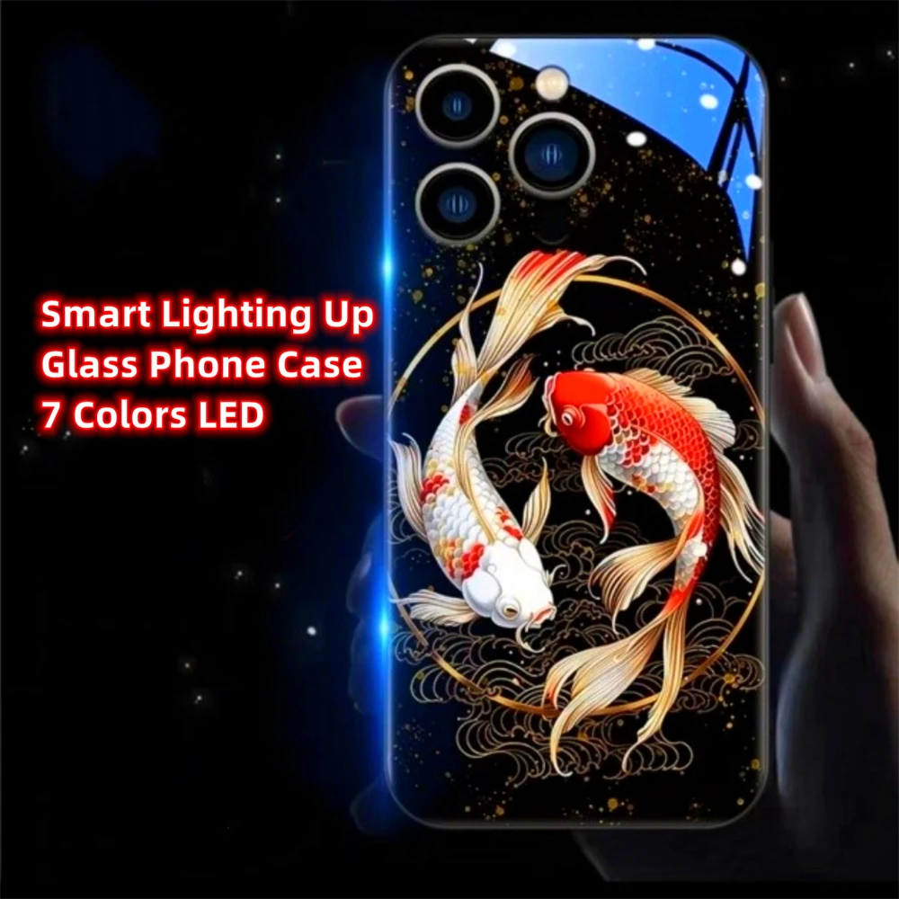 

Shining Koi Sound Music Control Led Light Phone Case Glitter Cover For iPhone 15 14 13 12 11 Pro Max XR XS Plus 6 7 8 SE2020