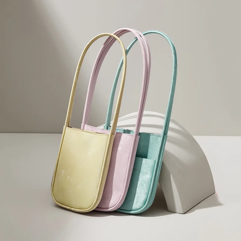 New Retro Small Shoulder Bag Advanced Sense New Chinese Satin Cowhide Mini Handbag Vertical Underarm Bag bolsas para mujeres