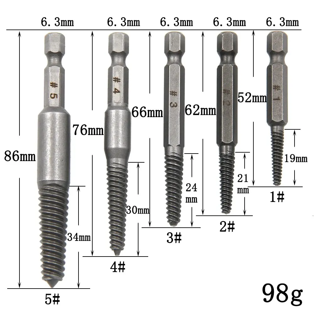 Hexagonal Handle Broken Head Screw Extractor Power Tool Accessory Hexagonal Broken Thread Extractor Thread Set 5PC