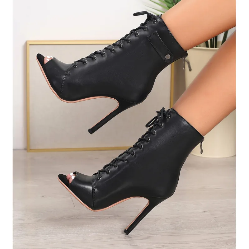 2024 Women Black High Heels Soft Female Shoes Slipery Sole Customizable Street Sexy Stilettos Booties 6