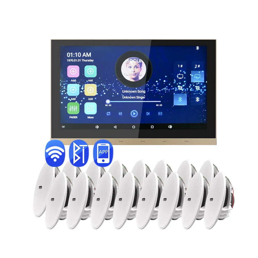 

Smart Home Audio System 10 Inch BT On Wall Amplifier with 16 pcs Loudspeakers Music Controller Wi-Fi In Wall Amplifier panel