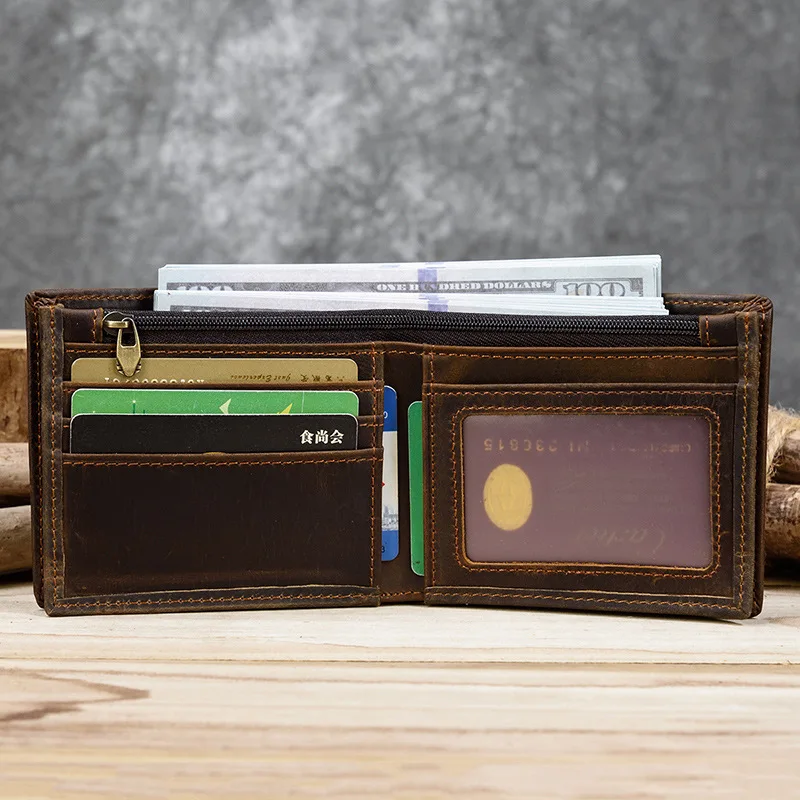 Vintage Men Wallet Genuine Leather Short Purse Wallet Men Small Slim Coin Purse Bifold Carteira Slim Male Coin Wallet Cowskin 2