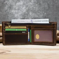 Vintage Men Wallet Genuine Leather Short Purse Wallet Men Small Slim Coin Purse Bifold Carteira Slim Male Coin Wallet Cowskin 2