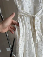 ETJ 2025 new  women's elegant fashion hollow embroidery cotton shirt lapel short-sleeved dress temperament long skirt - Image 4