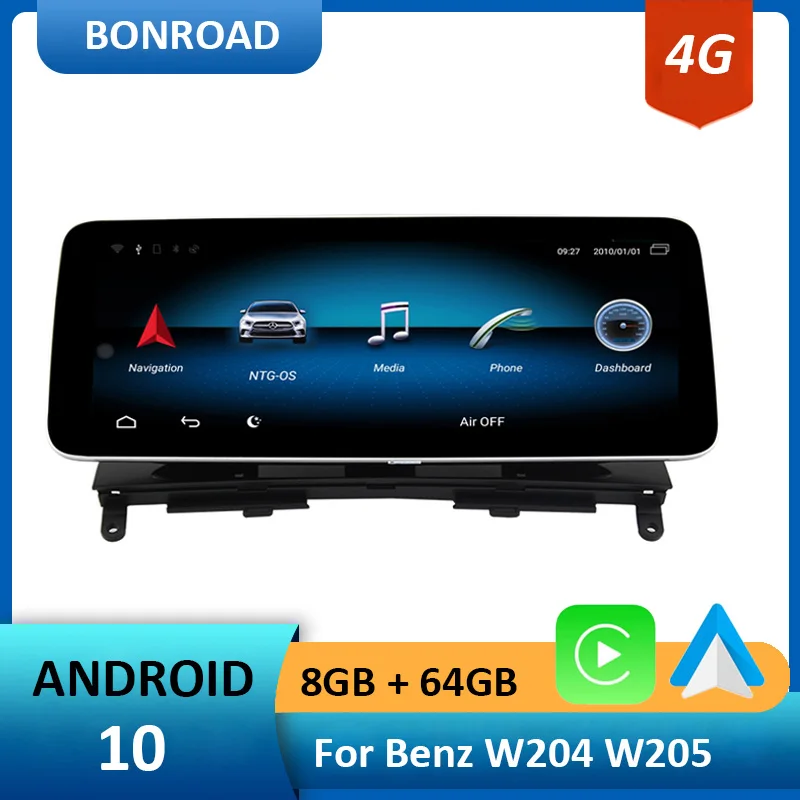 

Автомобильный радиоприемник Bonroad, 10,25 дюймов, Android 11 CarPlay, 4G, IPS экран, мультимедийный плеер для Benz C-Class W204 S204 NTG 4,0 NTG 4,5 W205 NT5