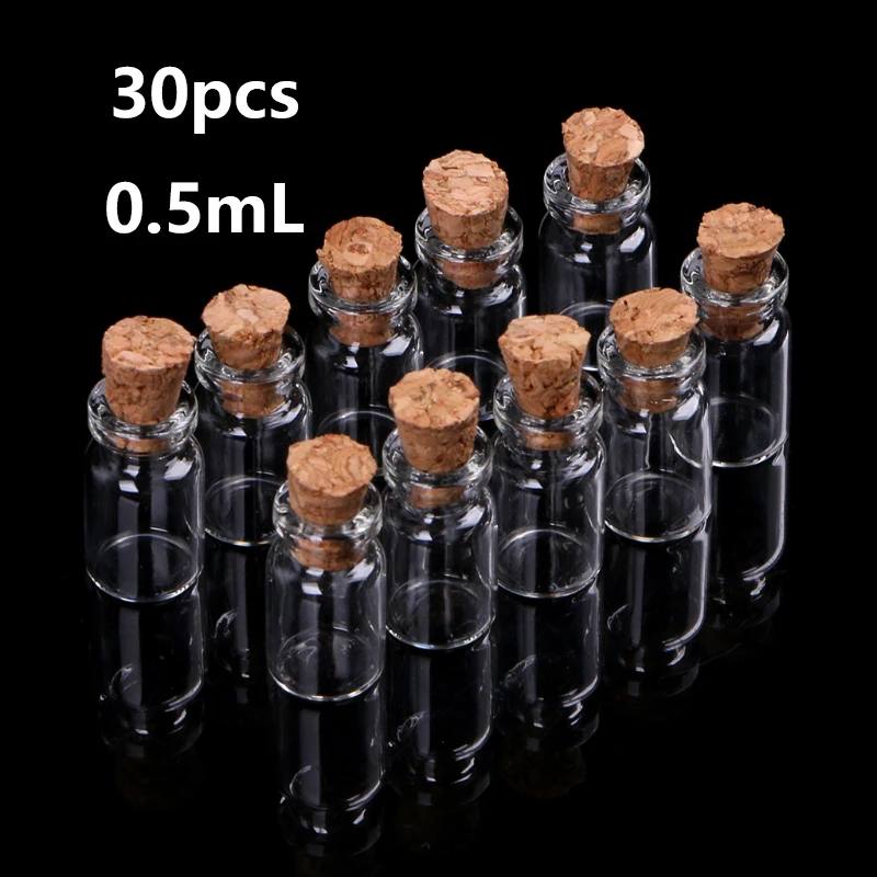 0.5mL Mini Small Tiny Clear Cork Stopper Glass Bottles Vials 30pcs glass bottles mini glass bottles