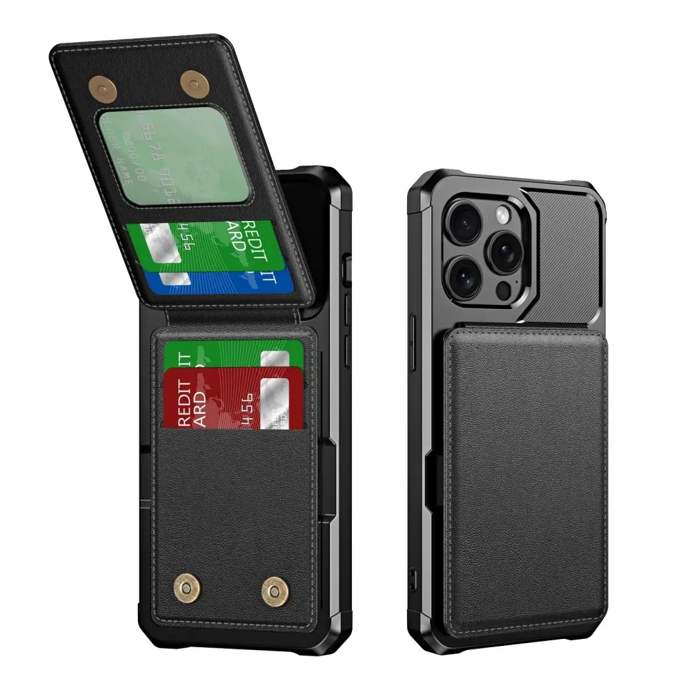 Capa tipo carteira para iPhone 16 15 14 13 12 11 Pro Max Plus Couro Bolso para cartão Flip Capa macia à prova de choque Air-cushion Corner Shell_voghion.com