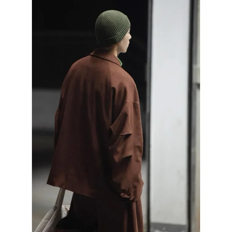 남성용 더블 브레스티드 일본 스트리트웨어, 빈티지, 오버사이즈, 루즈한 캐주얼 블레이저, 정장 재킷, 남성 코트, 가을