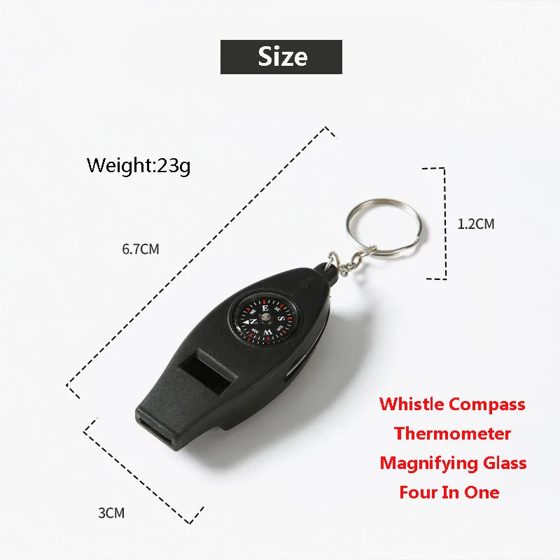 Multifunction Whistle Compass Magnifier Thermometer Loud Sound Keychain 4 In 1 Hiking Whistle Outdoor Emergency Survival Tools