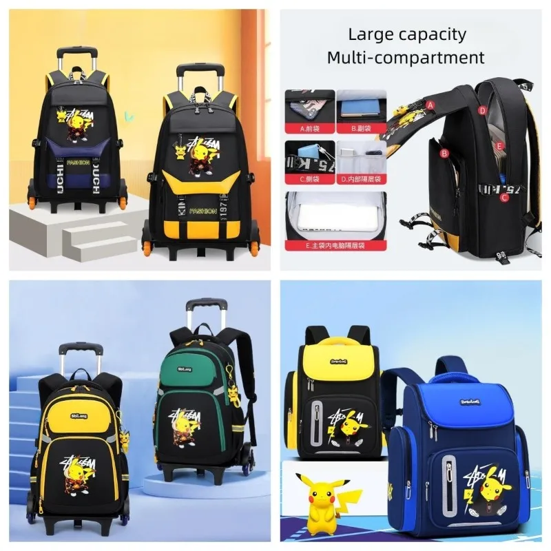 NewPokemonSchoolBagBackpackKidsLargeCapacityTrolleyBagSix