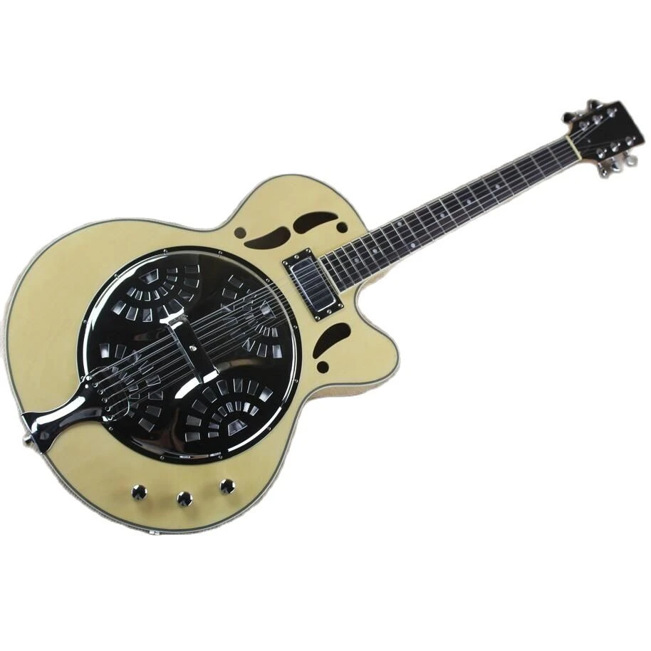 Hollow Body Resonantie Elektrische Gitaar Natuurlijke Houten Afwerking Resonator Gitaar Gratis Verzending Metal Cover Gitaar| - AliExpress