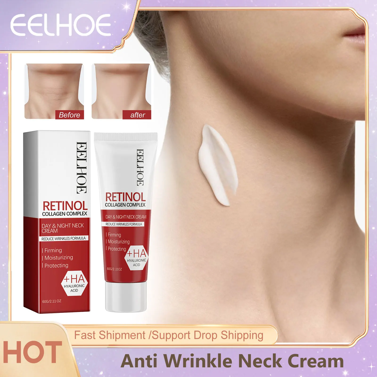 

EELHOE Retinol Anti Wrinkles Neck Cream Firming Fine Lines Fade Neck Lines Tightening Skin Moisturizing Necklines Remover Cream