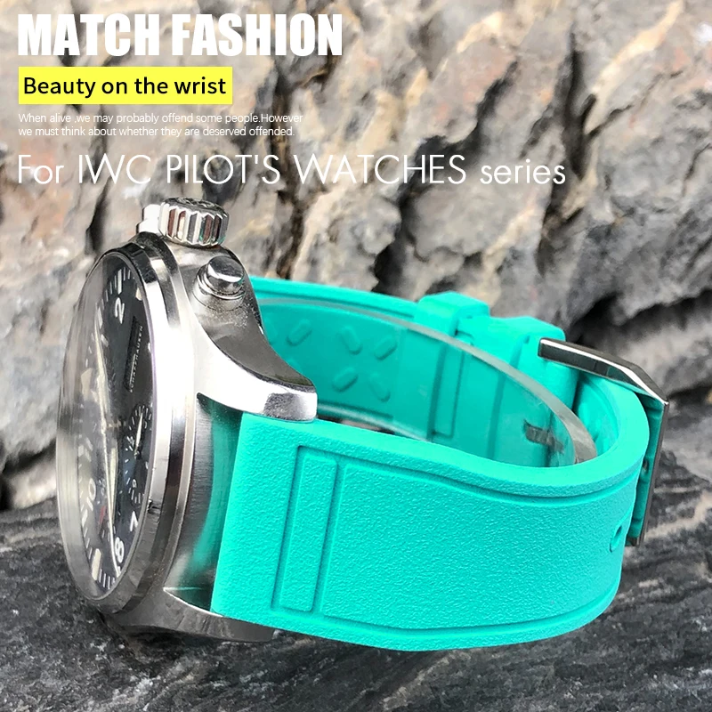 Natural Rubber Watchband 20mm 21mm 22mm for IWC Big Pilot's Watches IW3881 IW3777 Green Yellow Colorful Soft Fluororubber Strap