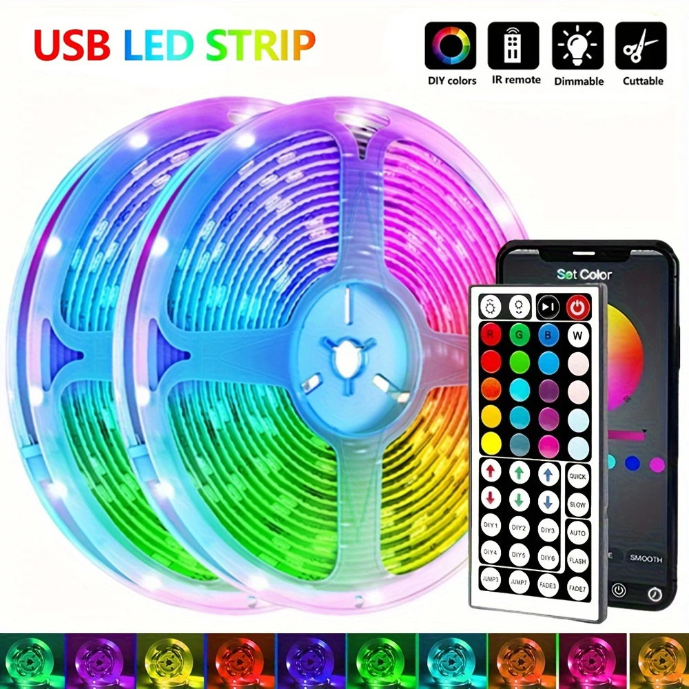5050 16/ไฟแถบไฟ LED บลูทูธแอป IR ควบคุม USB RGB Bright สูทที่ดีที่สุดสำหรับห้องนอนทีวีติดผนังและ hiasan kamar อยู่อาศัยงานปาร์ตี้ 1