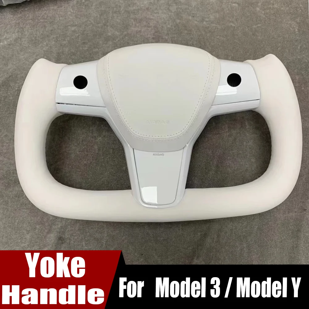 

Yoke Handle 350mm 370mm Steering Wheel For Tesla Model 3 Model Y 2017-2023 Real Carbon Fiber Napa Leather Racing With Heating