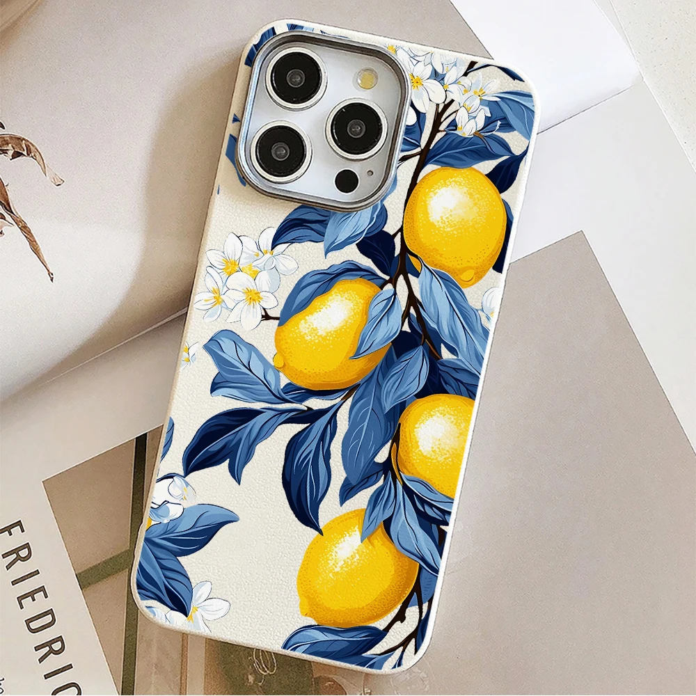 Vibrant Blue Leaves and Yellow Lemon Phone Case - Cute Design with 5G Compatibility
