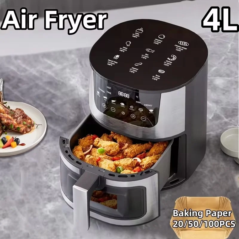 4L Large-Capacity Intelligent Air Fryer Baking Paper Without Oil LED Touch Control Visible Window Hot Convection Oven Deep Fryer air fryer