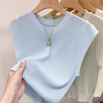 سترات نسائية محبوكة كورية لعام 2025 بلوزات نسائية متينة بلوزات موهير دي مودا صيفية جديدة موضة نسائية بدون أكمام قطع علوية رفيعة غير رسمية