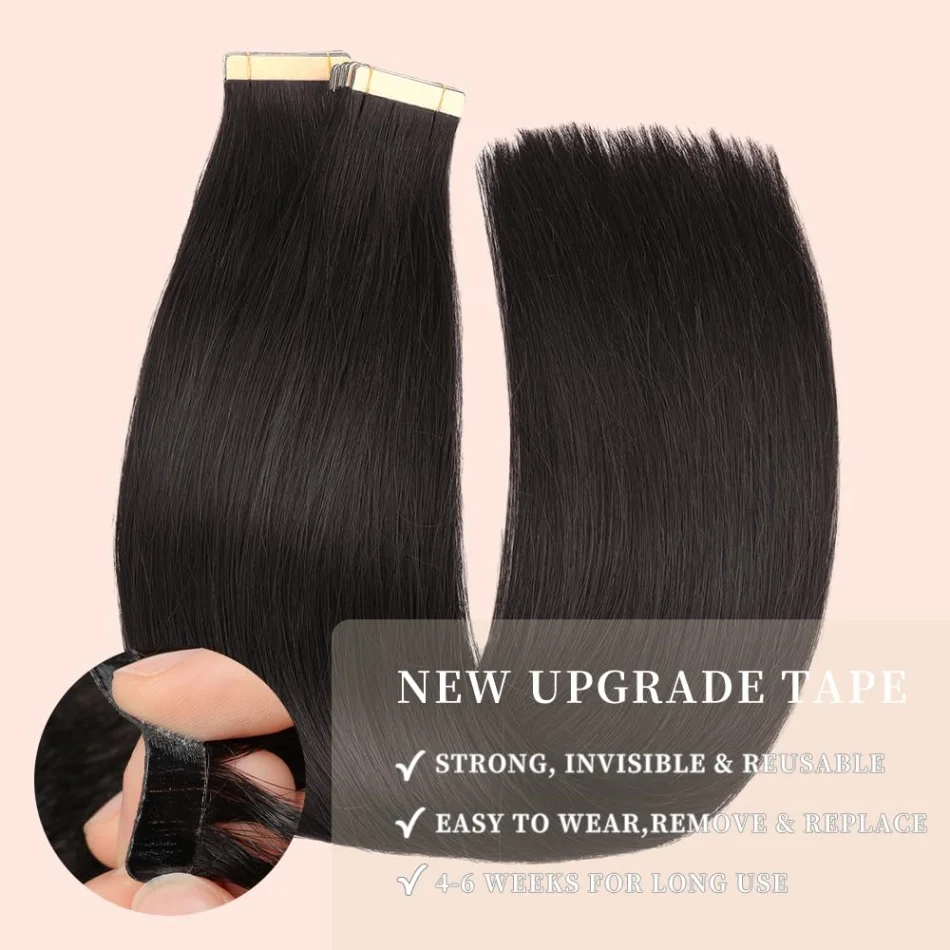 Straight Tape In Human Hair Extensions Natural Hair Extensions 1B 100% Remy Skin Weft Adhesive Glue On For Salon High Human