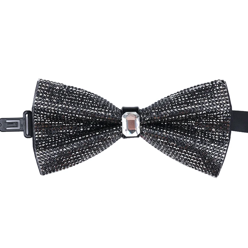 Bow Tie New Rhineston Bow Tie For Men Shining Crystal Collar Bowtie Luxury Wedding Banquet Party Bling Butterfly Knot Bridegroom Bow Ties