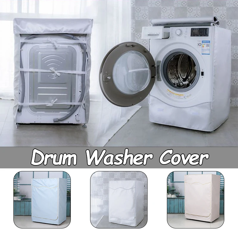 

Universal Drum Washing Machine Cover Silver Coating Waterproof Sunscreen Front Load Laundry Washer-dryer Dust Covers