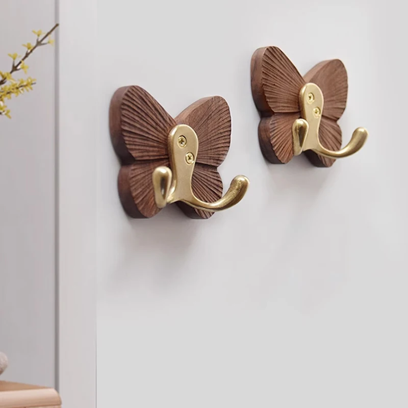 

Black Walnut Pure Copper Butterfly Hook Multi-Purpose Hang On The Wall Holder Clothes Key Coat Home Door Decorative Storage Rack