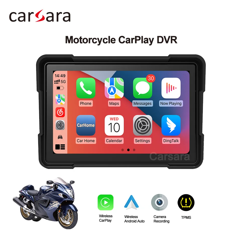 

Motorcycle Android Auto Display Monitor Wireless CarPlay Screen Motorbike Navi Tablet Waterproof Optional TPMS DVR Rear Camera