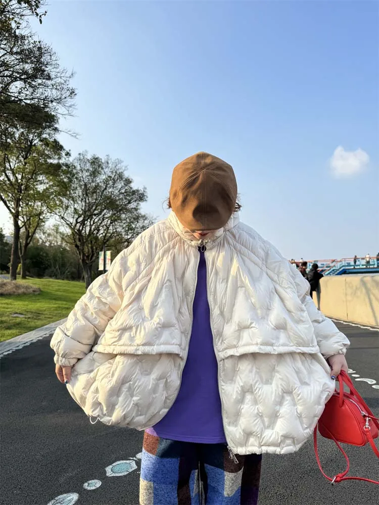 Luxury Oversize down jacket with hooded Women's 2025 Fall winter Casual Batwing sleeve puffer coat Warm Outerwear INKEO DJ514