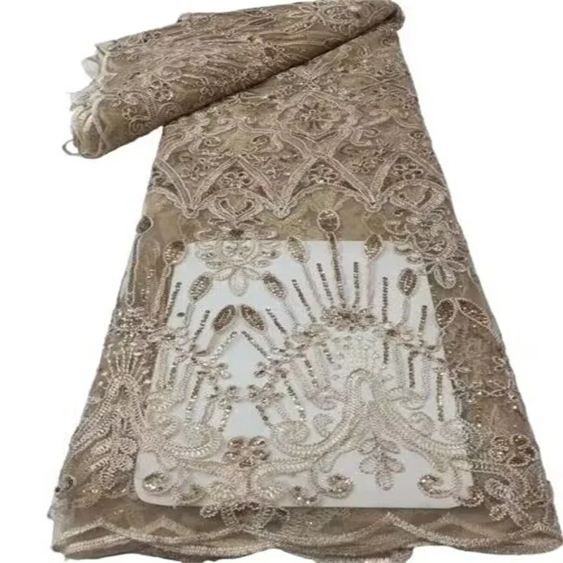 

2023 Gold 5 Yards Luxury Sequins Lace Fabric Heavy Sequin Embroidery Fabric Fashion French Tulle Mesh Lace Fabric for Wedding