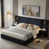 Luxury Bed Frame with Built-in Gold LED Lights and Nightstands,Platform Bed with Oversize Upholstered Headboard for bedrooms 1