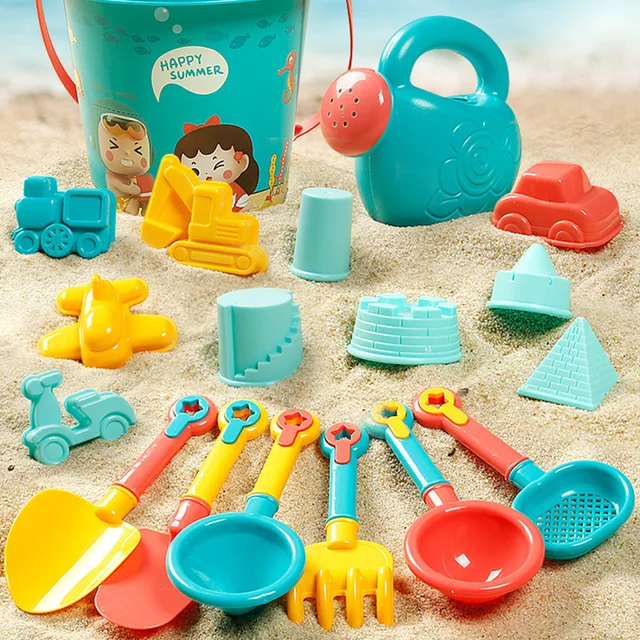 Beach Sand Toys Set 18 PCS Travel Beach Toys Kids Beach Toys Set With Sand Rake Watering Can Bucket Shovels Rakes Models 3