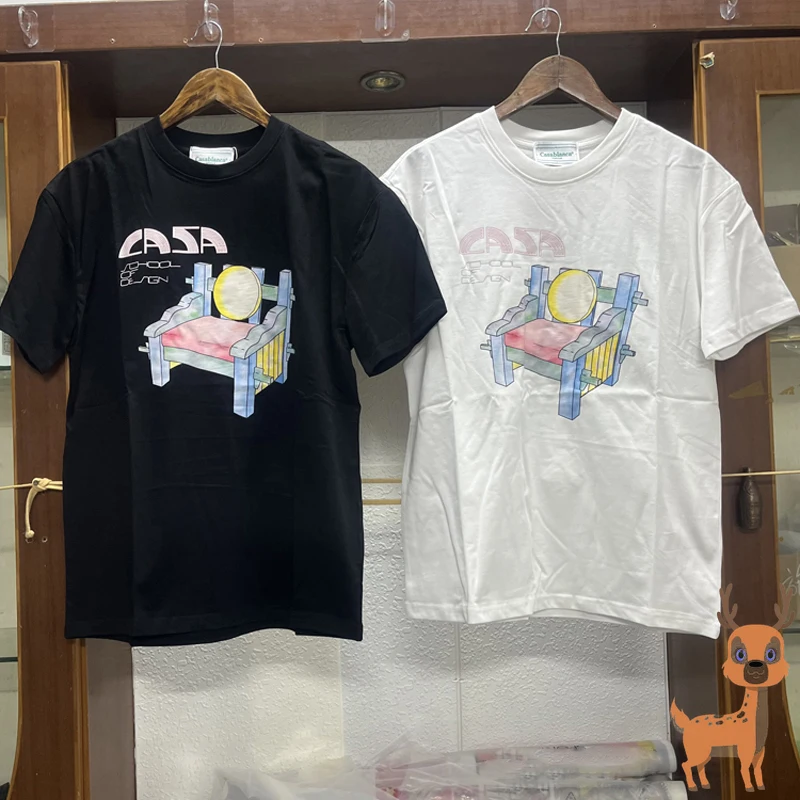 

Футболка с коротким рукавом для мужчин и женщин, модная повседневная Свободная рубашка из хлопка с надписью «Casa Fun Chair», с принтом, в стиле High Street