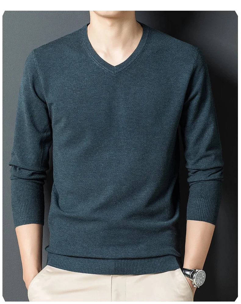 Description Picture 5 of itemColors 10 Autumn Men's Woolen Sweaters Classic Style Business Casual Pullover V-neck Thin Sweater Male Brand Bottoming Shirt