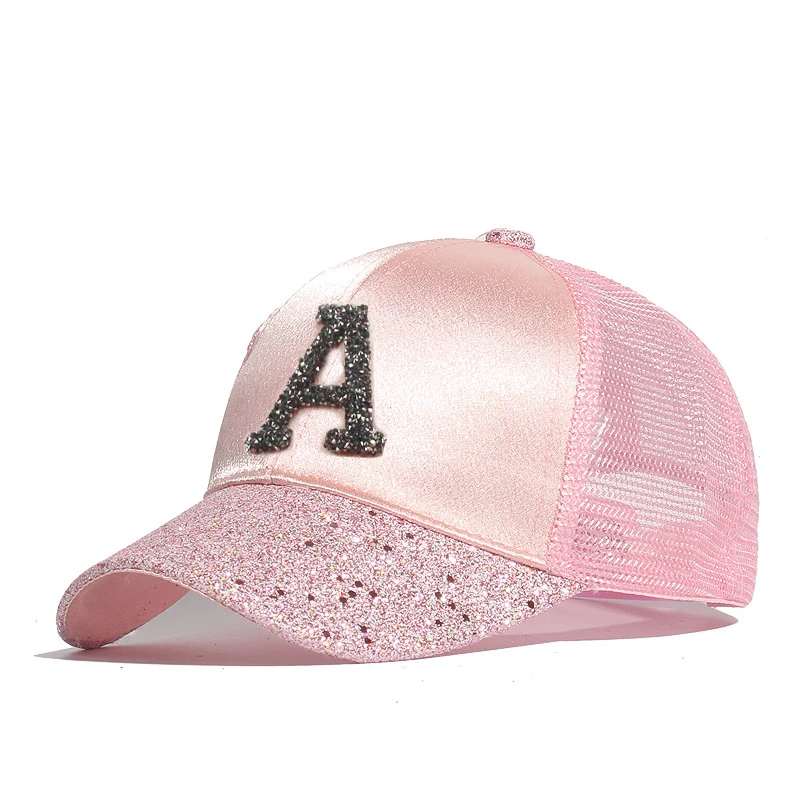 Baseball Cap Children Girls Rhinestone Sequin Letter A D Baseball Cap Summer Girl Female Snapback Hip Hop Caps Adjustable Sun Hat