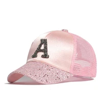 Children Girls Rhinestone Sequin Letter A D Baseball Cap Summer Girl Female Snapback Hip Hop Caps Adjustable Sun Hat 1