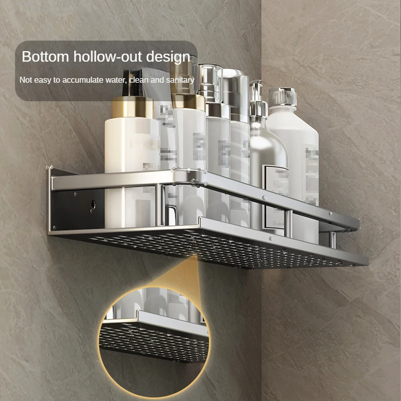 회색 알루미늄 화장실 벽걸이 보관 랙, 욕실 랙, 주방 멀티 장면 보관 랙, 액세서리 교체 바구니 세트