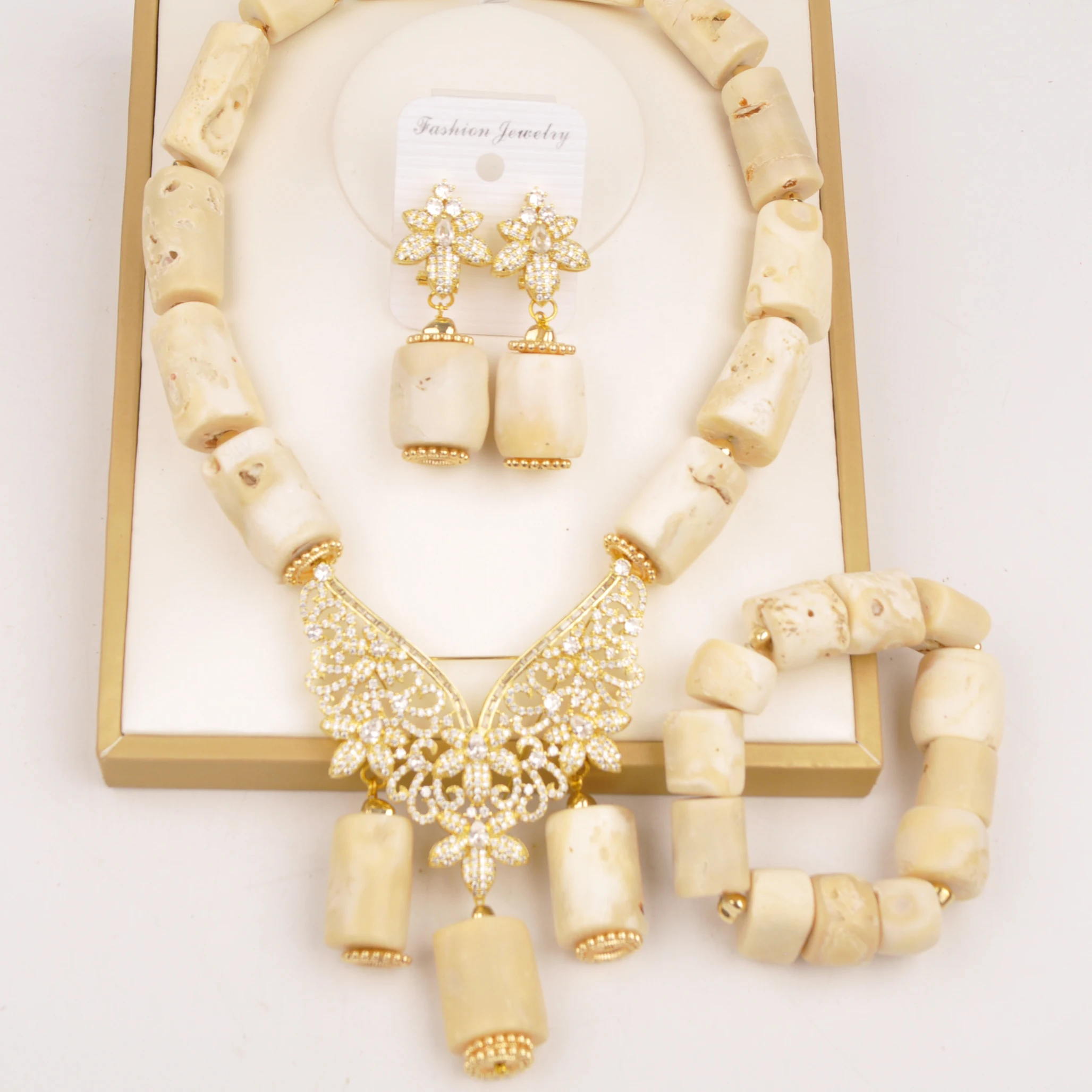 

African Wedding Jewelry Set White Original Coral Bead Necklace