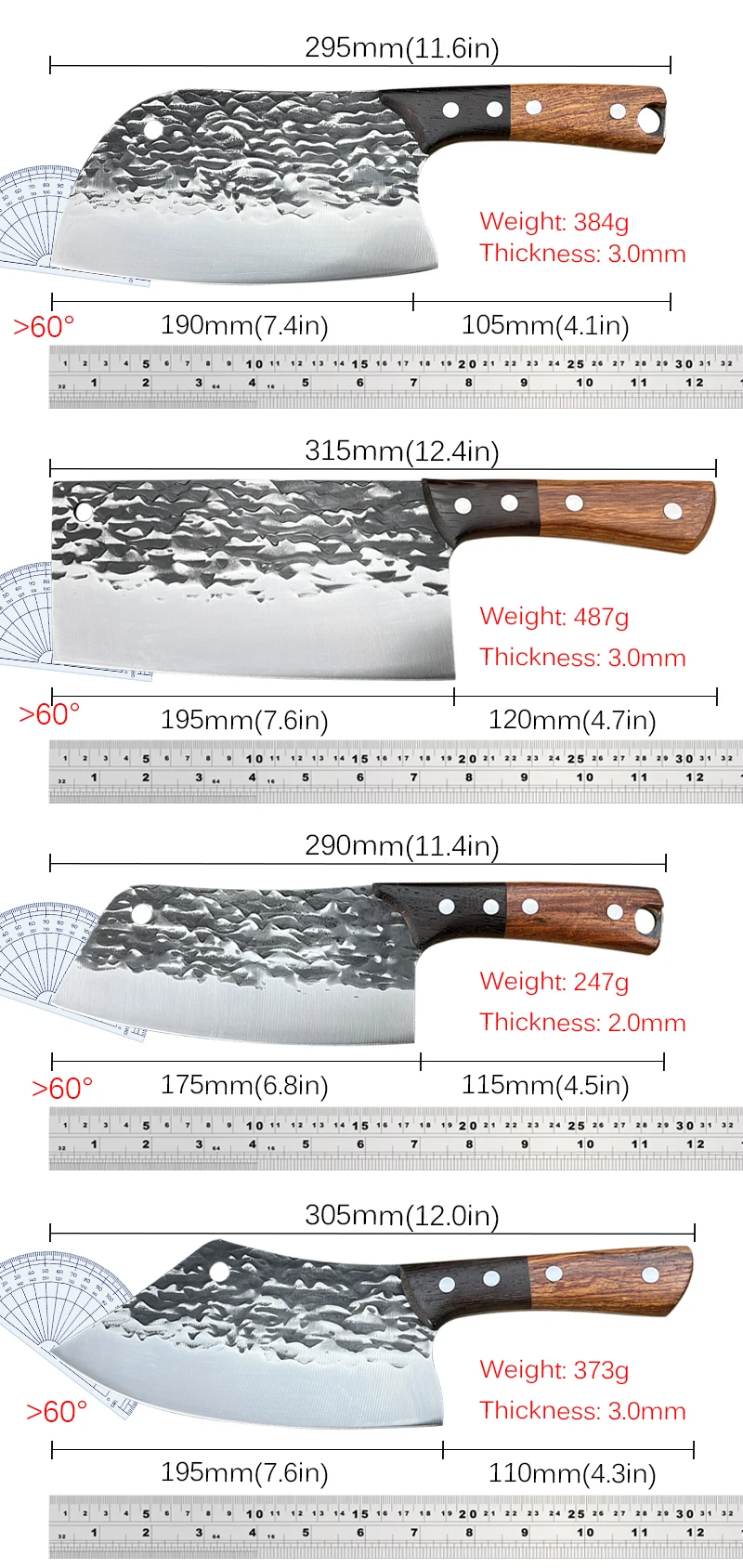 Hammered Forged Kitchen Knives Stainless Steel Meat Cleaver Bone Chopping Knife Household Color Handle Vegetable Slicing Knife